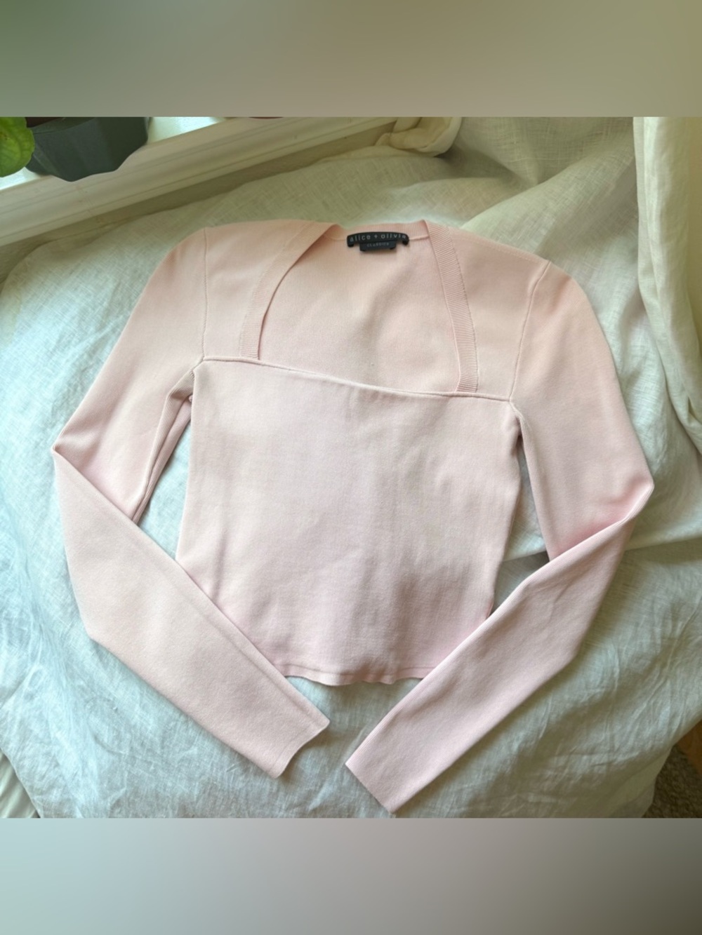 Alice + Olivia Blush blush light pink chunky knit square neck long sleeve top